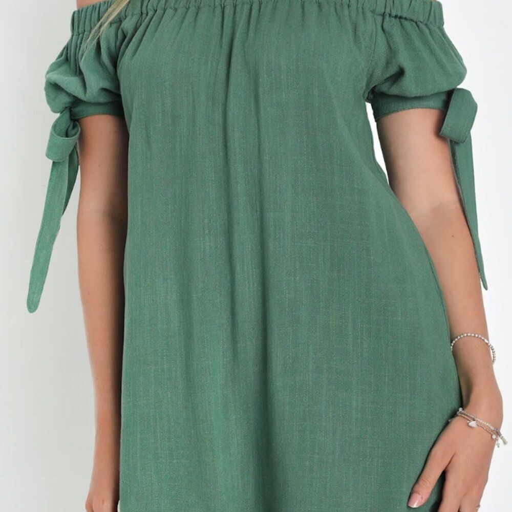 Lulu's Al Fresco Evenings Forest Green Off-the-Shoulder Dress Size M